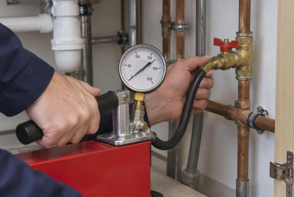 Lekdetectie Almelo – druktest op een waterleiding met een manometer