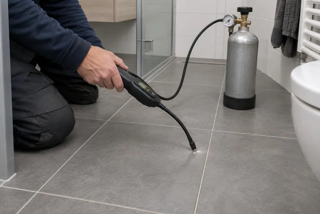 Lekdetectie Almelo – technicus spoort met tracergas een lekkage op in de vloer
