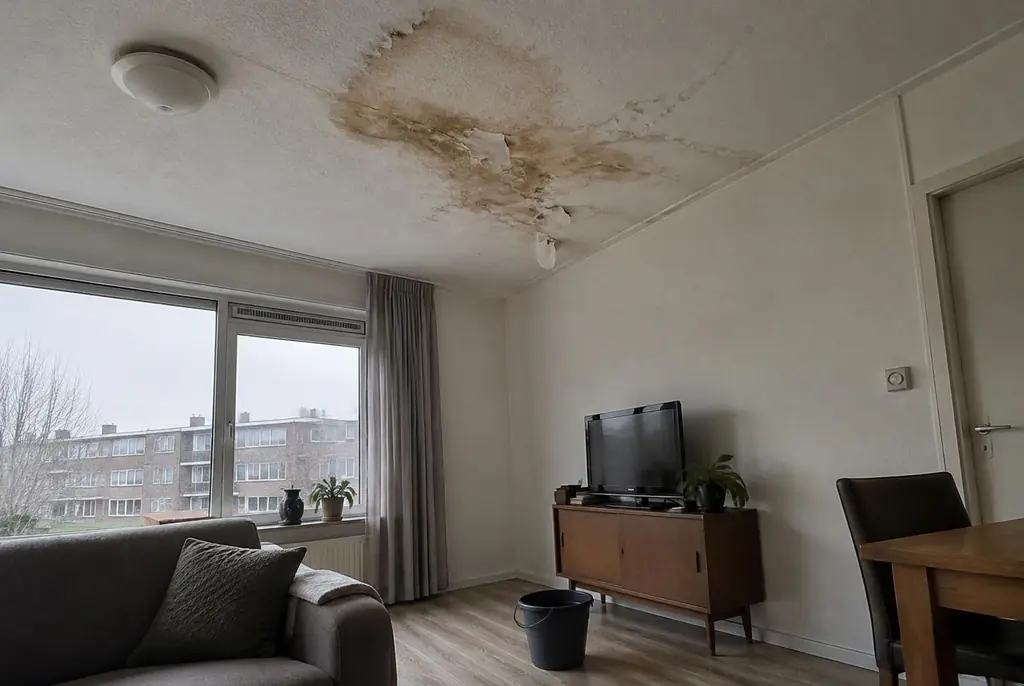 Lekdetectie Almelo – vochtplek op het plafond onder een badkamer